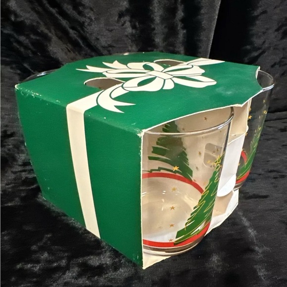 7 New Libbey Christmas Tree 8 Oz Glasses Green Gold Stars Red Stripe Item 438 - Picture 7 of 9